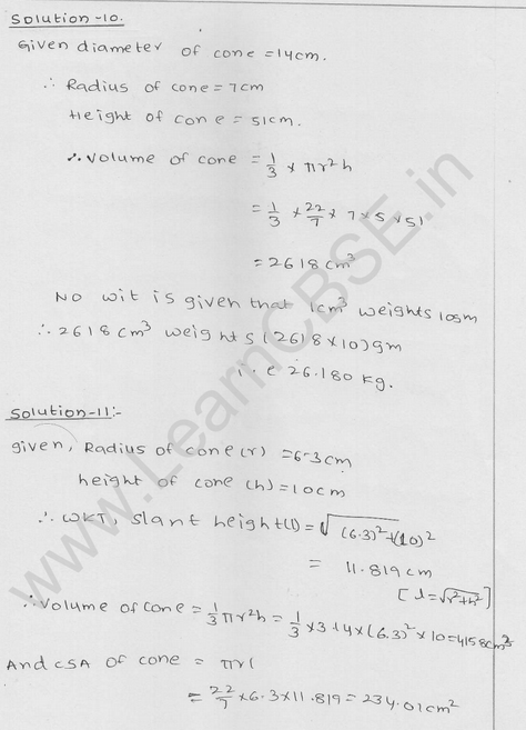 RD Sharma Class 9 solutions Chapter 20 Surface Area and volume of A Right Circular cone Ex 20.2 10
