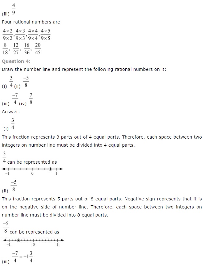 NCERT Solutions for Class 7th Maths Chapter 9 Rational Numbers Exercise 9.1