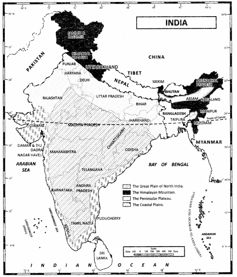 Class-11-Geography-NCERT-Solutions-Chapter-1-India-Location-Map-Skills-Q1
