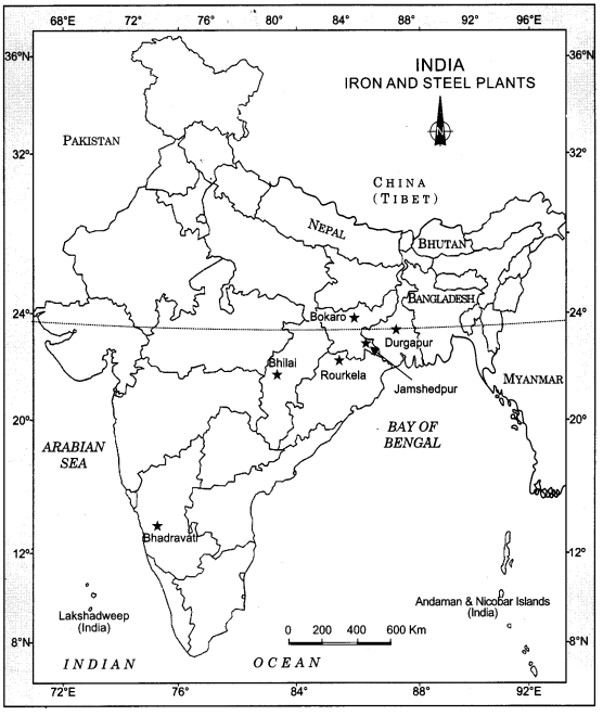 Class-12-Geography-NCERT-Solutions-Chapter-8-Manufacturing-Industries-Map-Based-Questions-Q1
