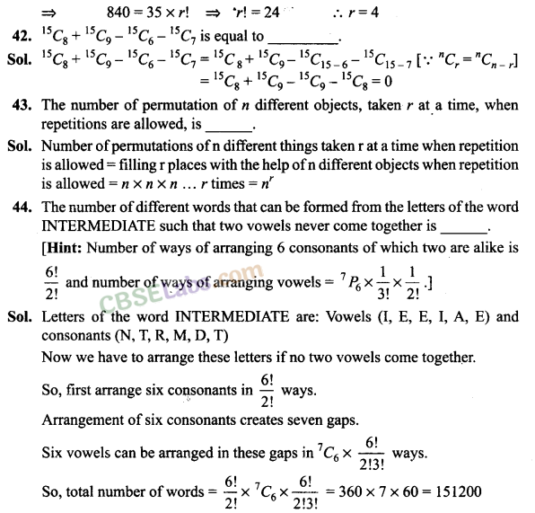 Permutations And Combinations Class 11 Important Questions NCERT