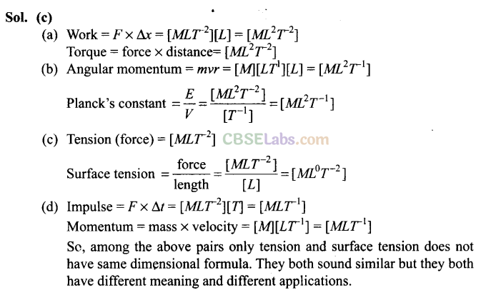 Questions On Dimensions Class 11 NCERT
