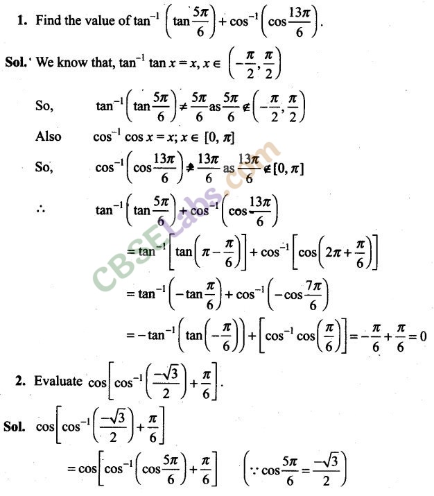NCERT Exemplar Class 12 Maths Solutions Inverse Trigonometric Functions