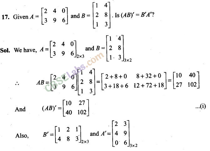 Matrices NCERT Exemplar Pdf Class 12