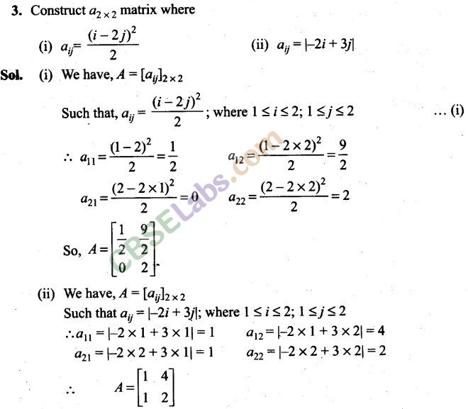 Matrices Exemplar Solutions Class 12