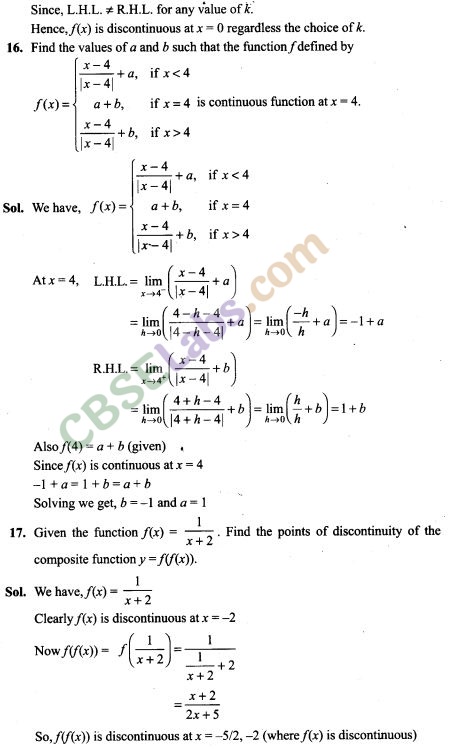 Continuity And Differentiability Exemplar Solutions Class 12