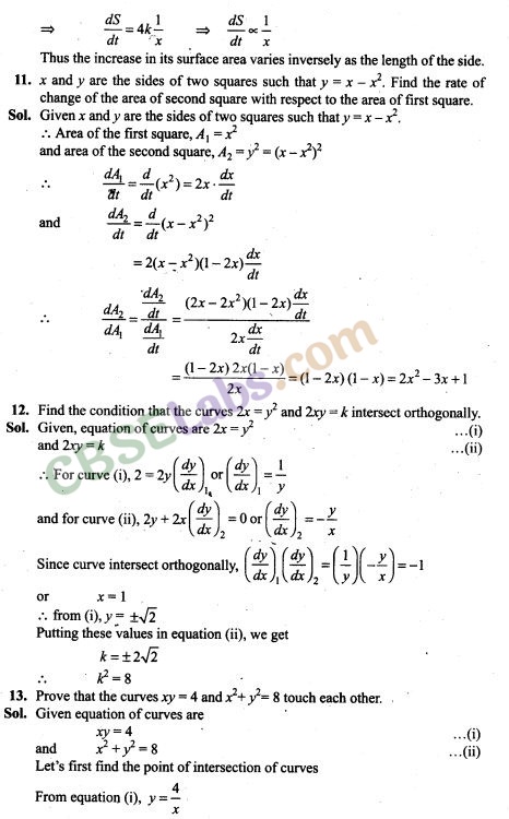 Application Of Derivatives NCERT Exemplar Class 12