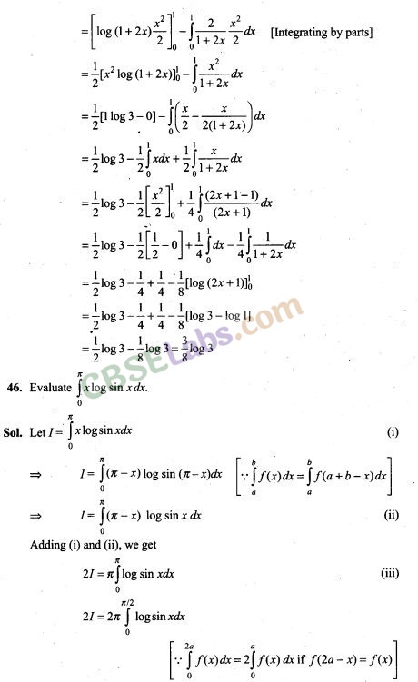 NCERT Exemplar Class 12 Maths Solutions Integrals