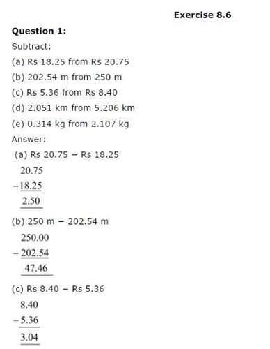 NCERT Solutions For Class 6 Maths Decimals Exercise 8.6 Q1