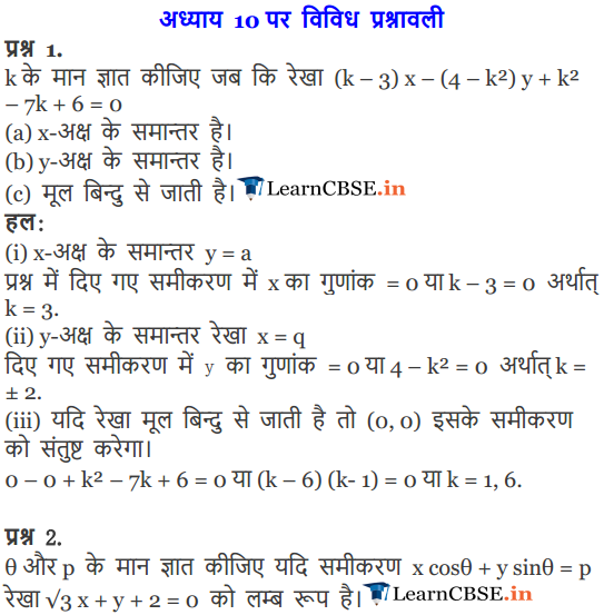 NCERT Solutions for Class 11 Maths Chapter 10 Straight Lines (सरल रेखाएँ)