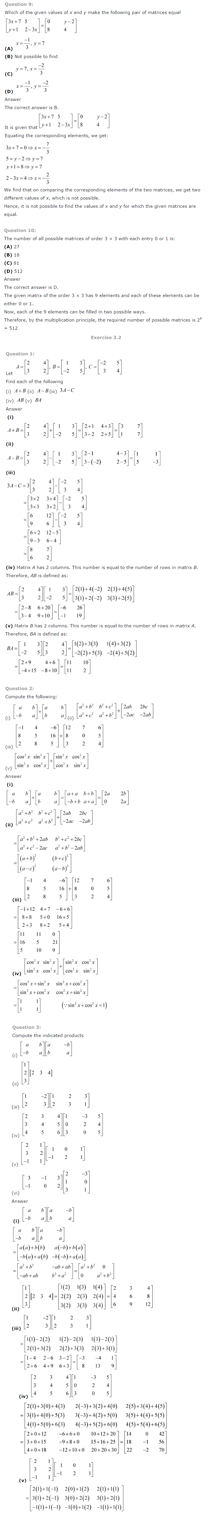 NCERT Solutions for Class 12 Maths Chapter 3 Matrices 1