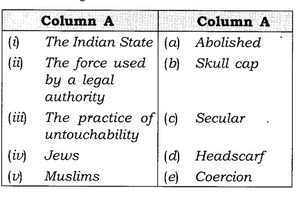 NCERT Solutions for Class 8 Social Science Civics Chapter 2 Understanding Secularism Matching Skills Q1