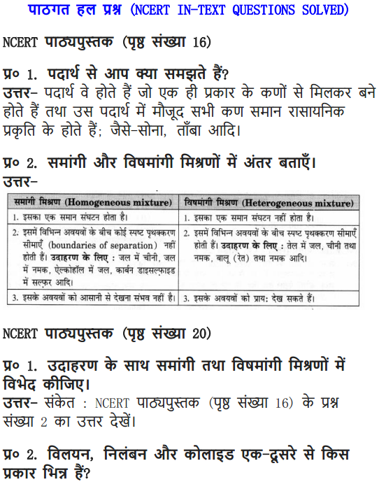 NCERT Solutions for Class 9 Science Chapter 2 Is Matter Around Us Pure Hindi Medium 1