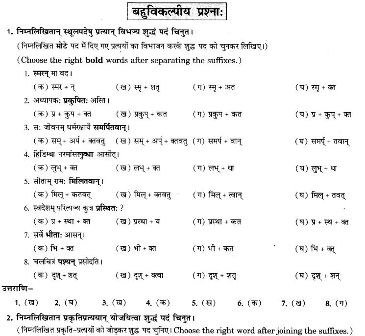 NCERT Solutions for Class 9th Sanskrit Chapter 19 Shatr Shanach Pratyayoh Prayogah 8
