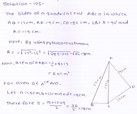 RD-Sharma-class 9-maths-Solutions-chapter 12 - Herons Formulae -Exercise 12.2 -Question-10