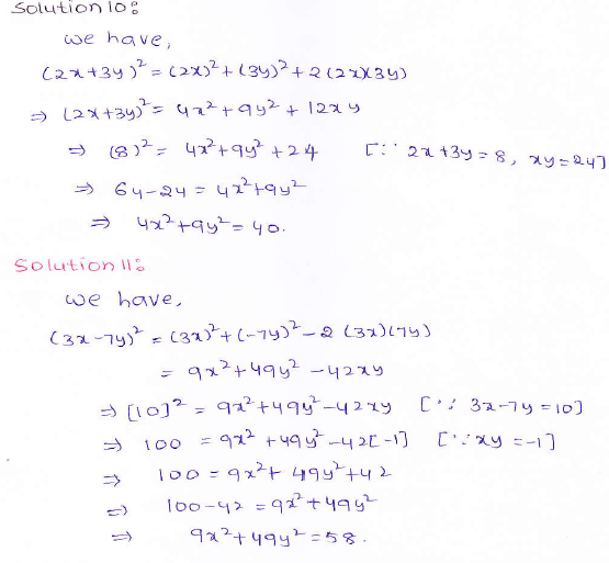 RD Sharma class 9 maths Solutions chapter 4 Algebraic Identities Exercise 4.1 Question 10 and 11