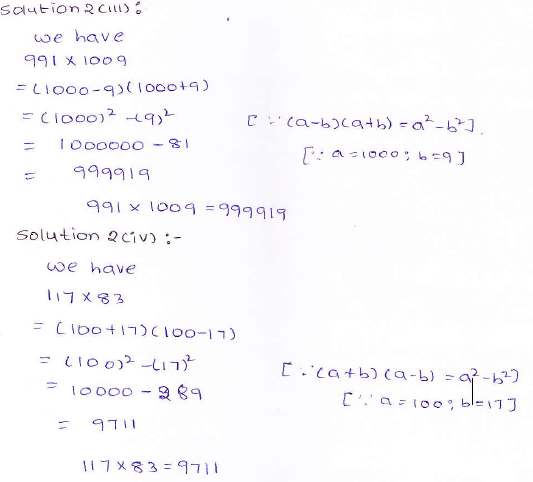 RD Sharma class 9 maths Solutions chapter 4 Algebraic Identities Exercise 4.1 Question 2 (iii) (iv)
