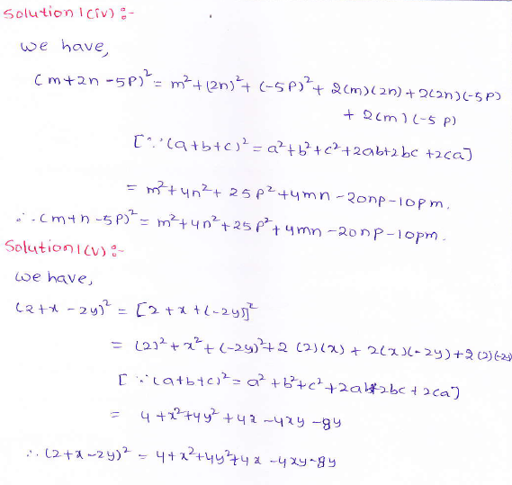 RD Sharma class 9 maths Solutions chapter 4 Algebraic Identities Exercise 4.2 Question 1 (iv) (v)