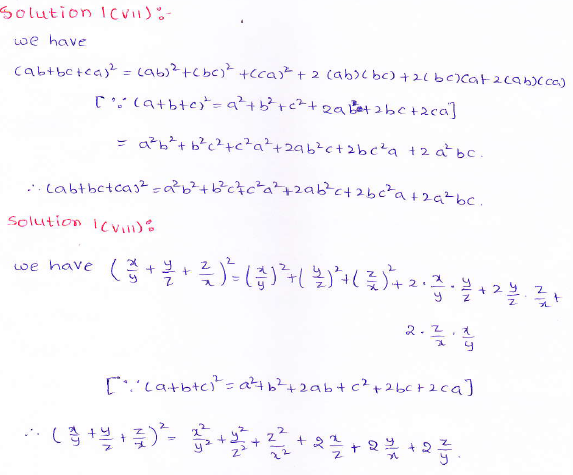RD Sharma class 9 maths Solutions chapter 4 Algebraic Identities Exercise 4.2 Question 1 (vii) (viii)