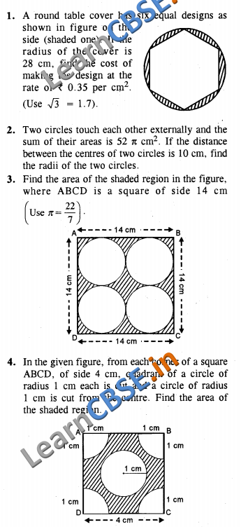  CBSE Class 10 Areas Related to Circles Solutions HOTS 