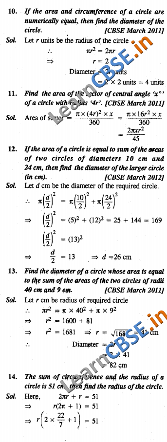  Areas Related to Circles NCERT Solutions Class 10 Maths Very Short Answer Type Question and Answers 02 
