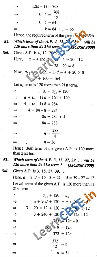  Arithmetic Progressions CBSE Solutions Class 10 Maths SAQ 3 Marks 02 