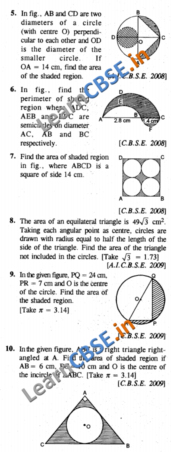  CBSE Class 10 Areas Related to Circles Solutions Board Papers 