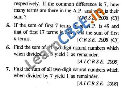  NCERT CBSE Board Papers Class 10 Maths Arithmetic Progressions 