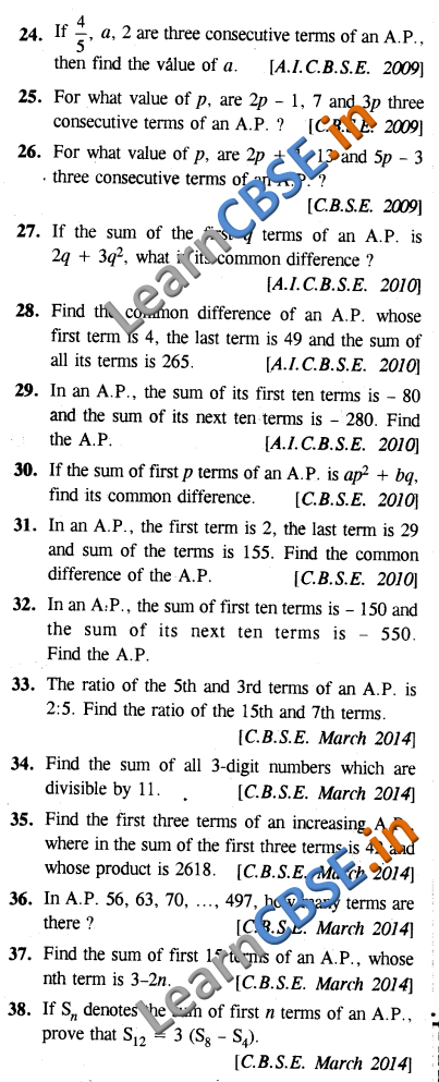  NCERT Board Papers Class 10 Maths Arithmetic Progressions 