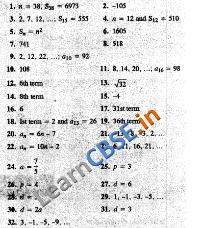  NCERT Board Papers Class 10 Maths Arithmetic Progressions Answers 