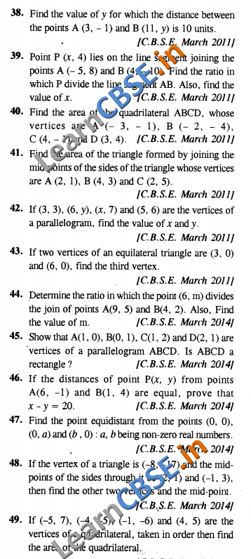  CBSE Class 10 Coordinate Geometry Solutions Board Papers 