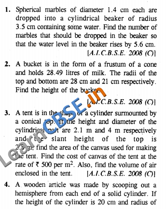  CBSE Board Papers Class 10 Maths Surface Areas and Volumes 