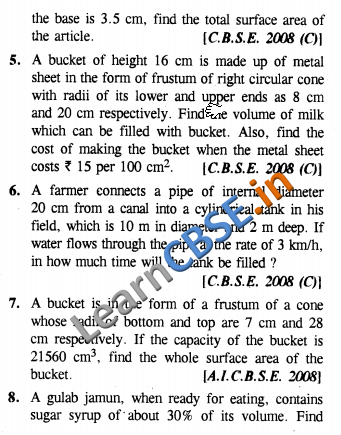  CBSE Class 10 Surface Areas and Volumes Solutions CBSE Board Papers 