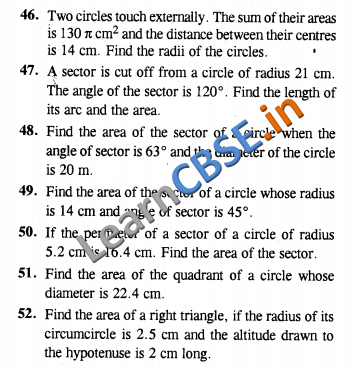  CBSE Maths CCE Summative Assessment Class 10 Areas Related To Circles SAQ 