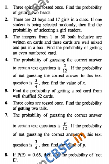  CBSE CCE Summative Assessment Class 10 Maths Probability VSAQ 