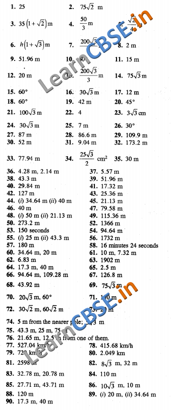  CBSE Board Papers Class 10 Maths Some Applications Of Trigonometry Answers 