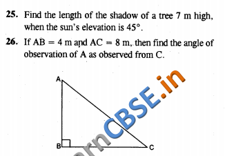  CBSE Class 10 Some Applications In Trigonometry Solutions CCE Summative Assessment VSAQ 