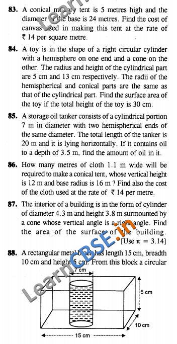 CBSE CCE Summative Assessment Class 10 Maths Surface Areas and Volumes SAQ 3 Marks 