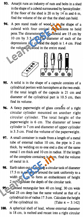  CBSE Class 10 Surface Areas and Volumes Solutions CCE Summative Assessment SAQ 3 Marks 01 
