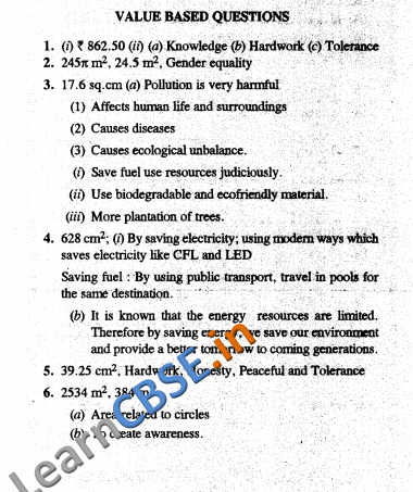  CBSE Class 10 Areas Related to Circles Solutions Value Based Questions For Practice Answers 
