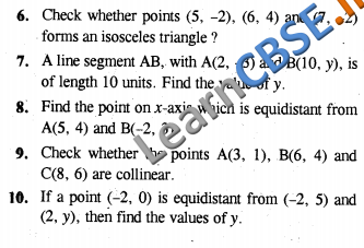  CBSE Class 10 Coordinate Geometry Solutions Formative Assessment For Practice 