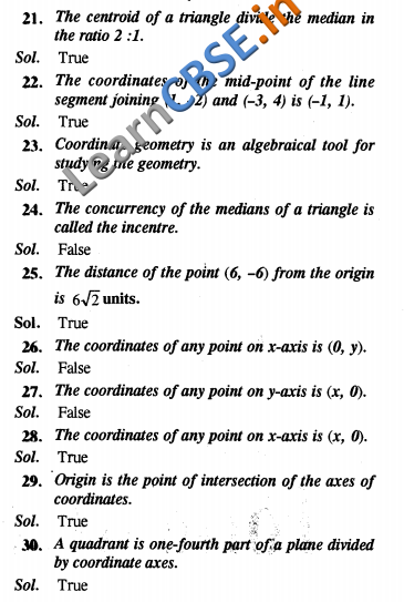  CBSE Class 10 Coordinate Geometry Solutions Objective Type  