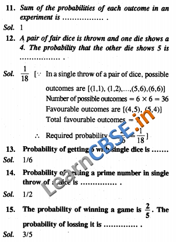  CBSE Class 10 Maths Probability Objective Type Questions 