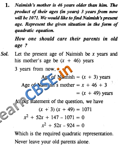  CBSE Class 10 Maths Quadratic Equations Value Based Questions 