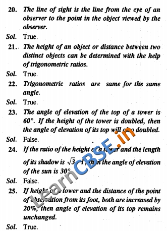  NCERT Class 10 Maths Some Applications Of Trigonometry Objective Type Questions 01 