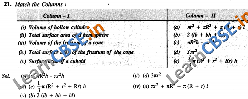  CBSE Class 10 Surface Areas and Volumes Solutions Objective Type Questions 