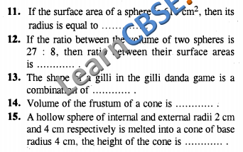 CBSE Class 10 Surface Areas and Volumes Solutions Multiple Choice Questions 
