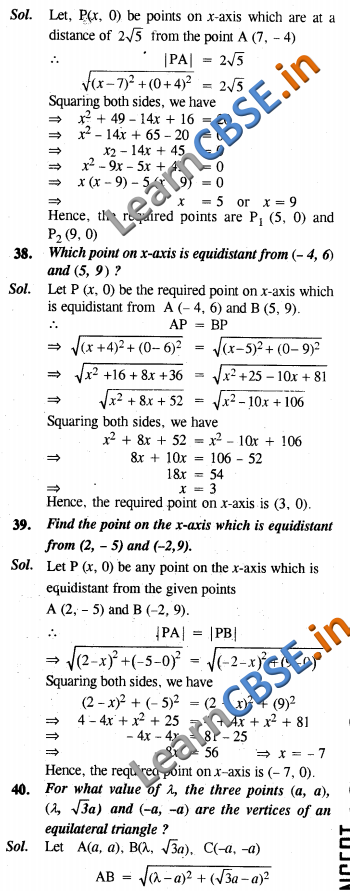  Maths Coordinate Geometry NCERT Solutions For Class 10 SAQ 3 Marks 