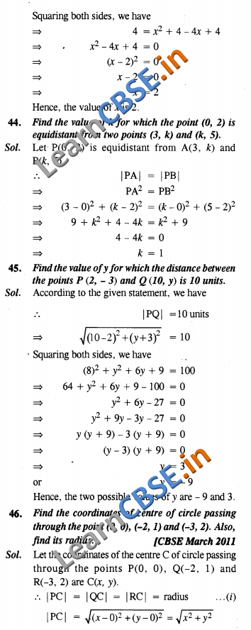  Maths Coordinate Geometry NCERT Solutions For Class 10 SAQ 3 Marks 02 