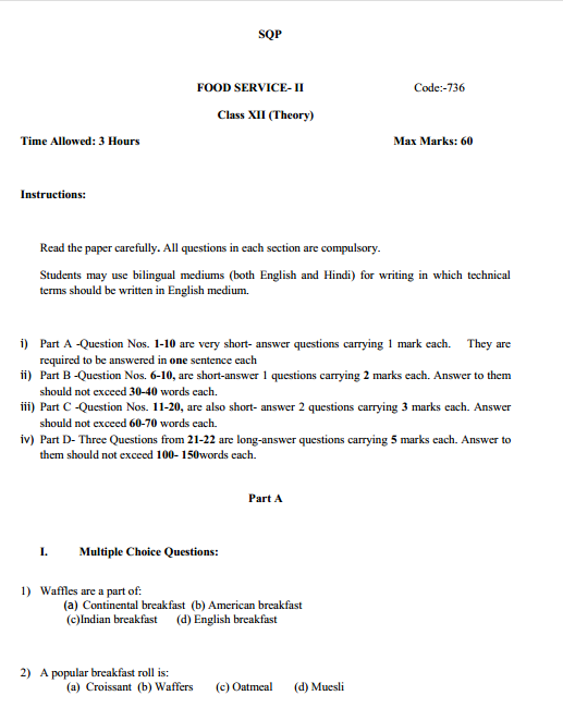Food And Beverage Services Syllabus CBSE Ncertlibrary